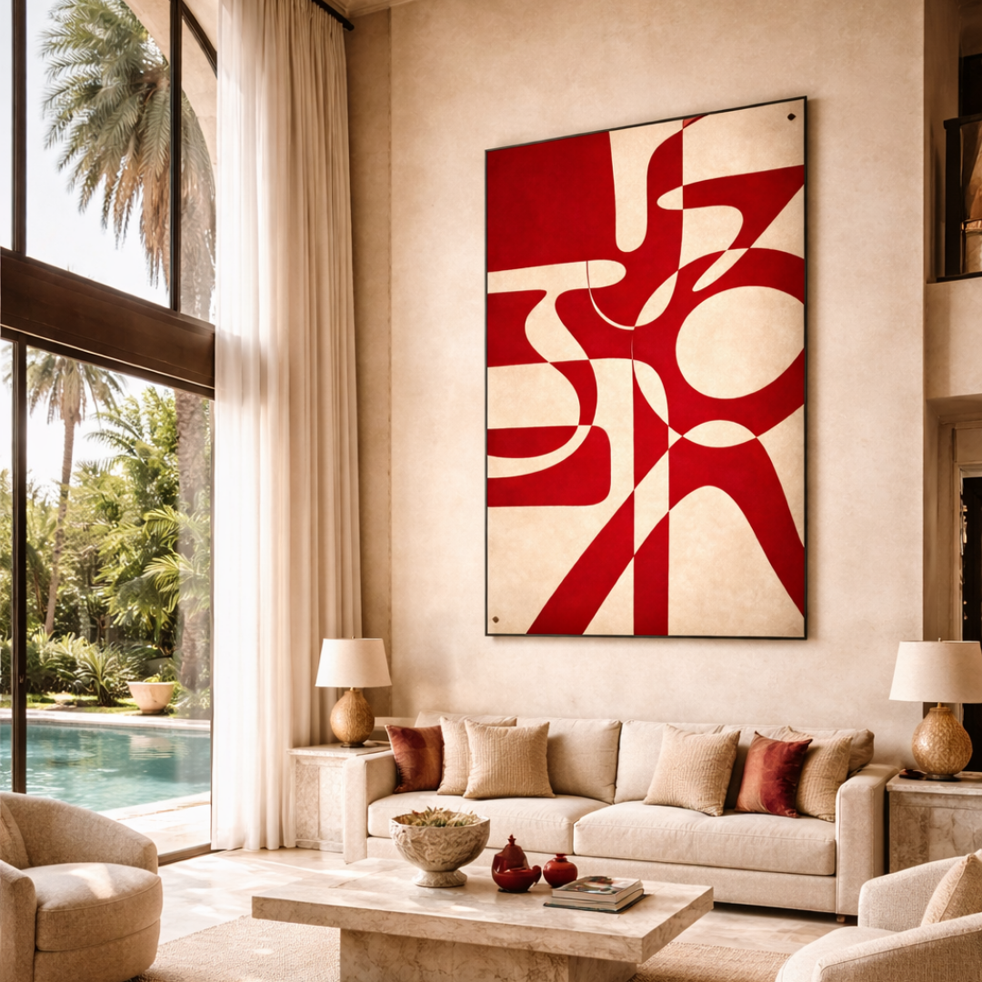 Tableau rouge géométrique art déco audacieux