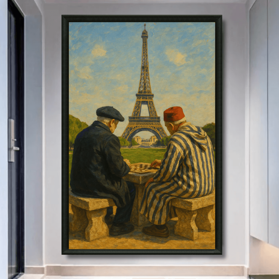 Tableau marocain et français jeu de dames Tour Eiffel