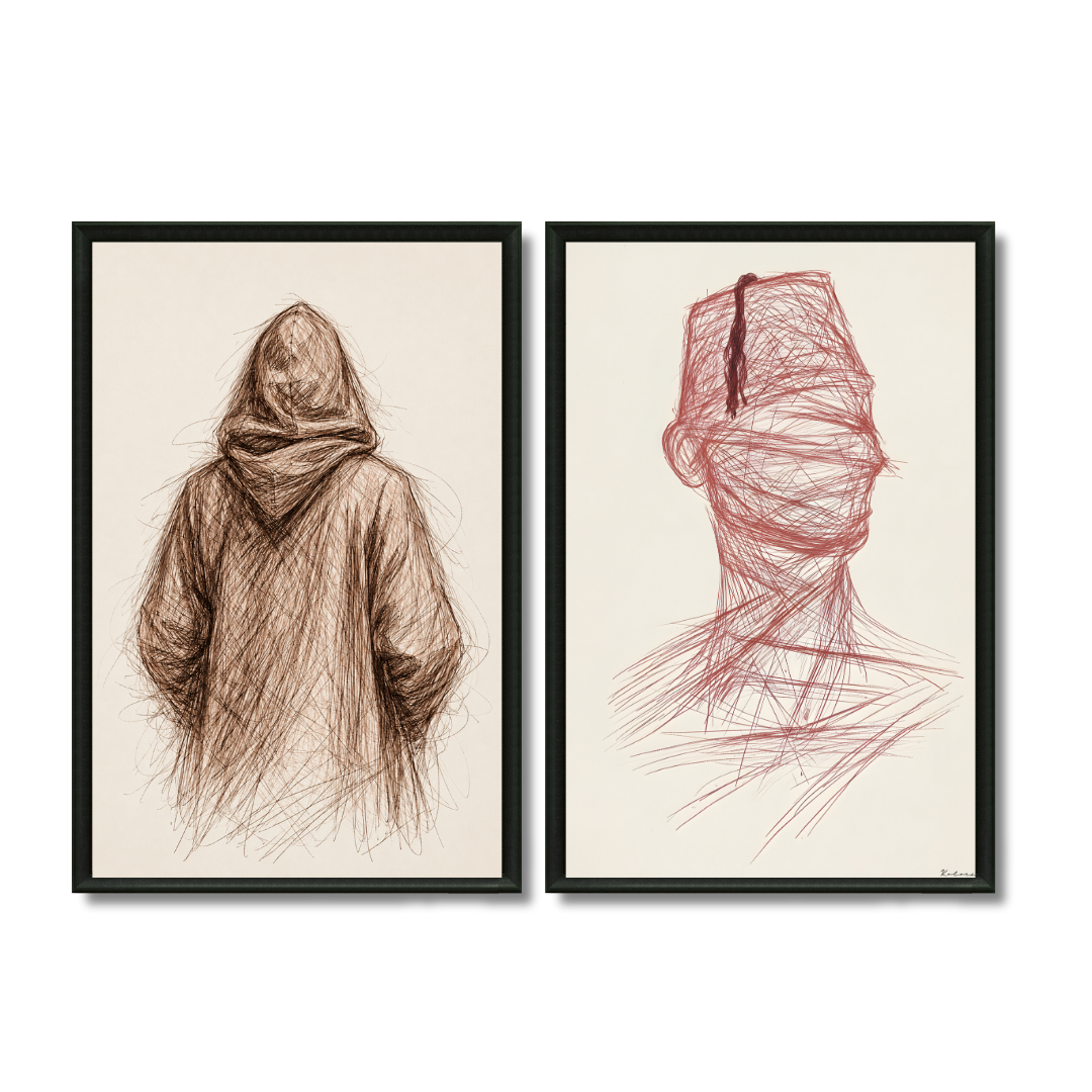 Duo Paintings - Drawings Moroccan Hajj