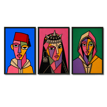 Triptyque Tableaux - Les Masques Marocains – 3xXS : 30x20cm, Tableau en toile, Pas de cadre