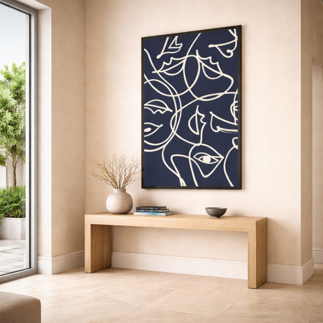 Tableau visages bleu nuit art déco détail
