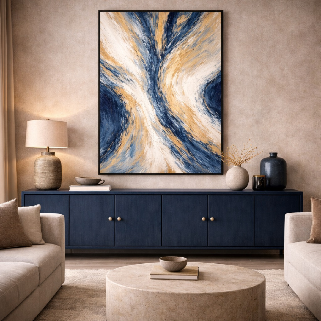 Tableau horizon gold abstrait doré élégant salon