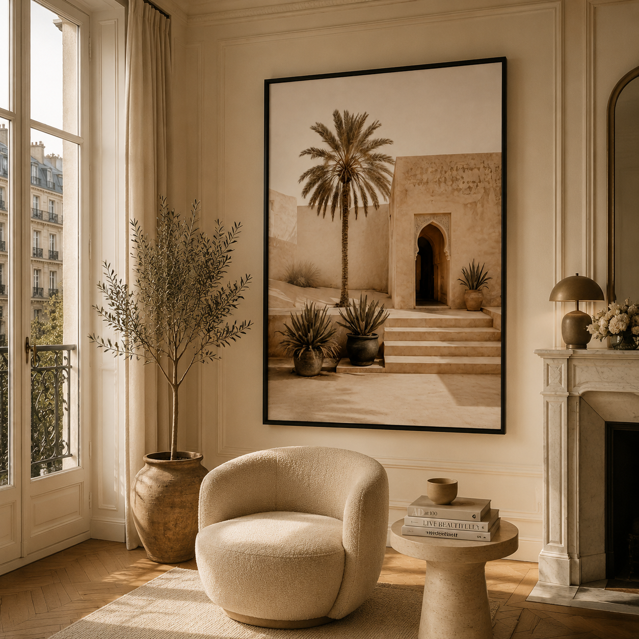Tableau marocain – Le Riad du desert – XS : 30x20cm, Tableau en toile, Cadre Américain Noir