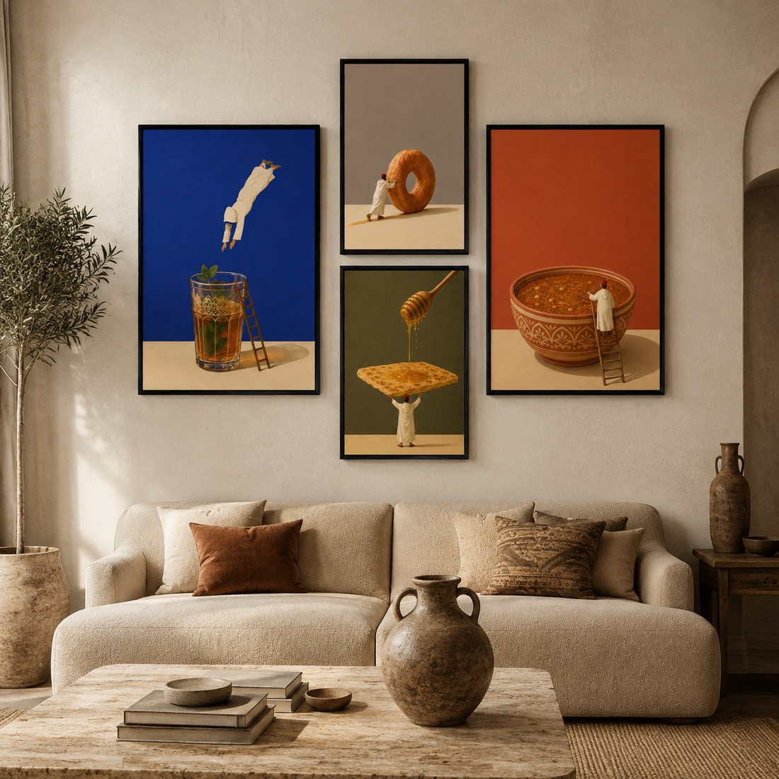 Triptych Paintings - Hajj and Hajjah Routine