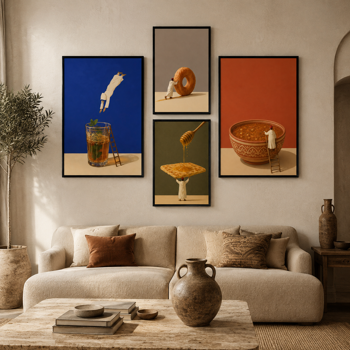 Triptych Paintings - Hajj and Hajjah Routine