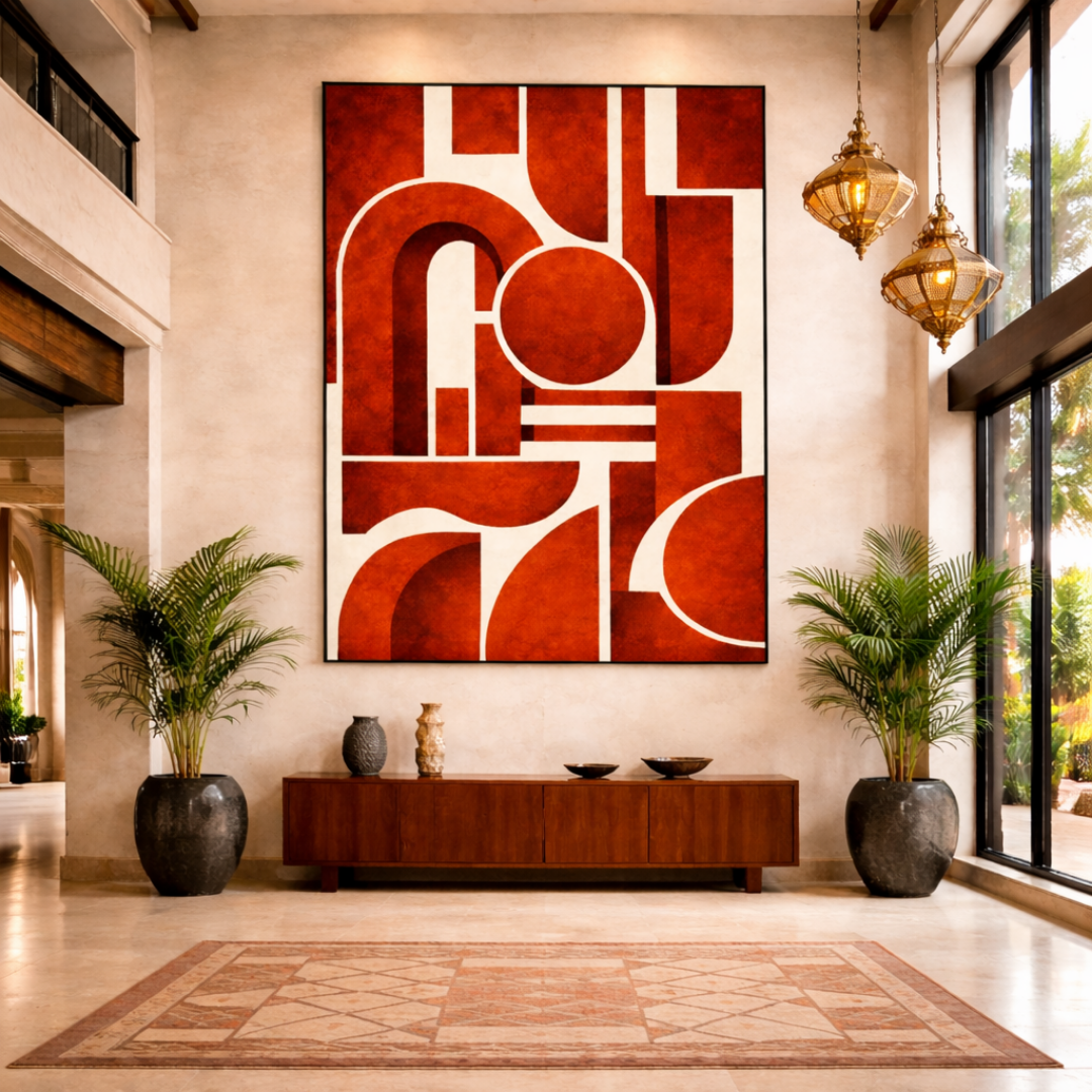 Tableau rouge structure art déco détail