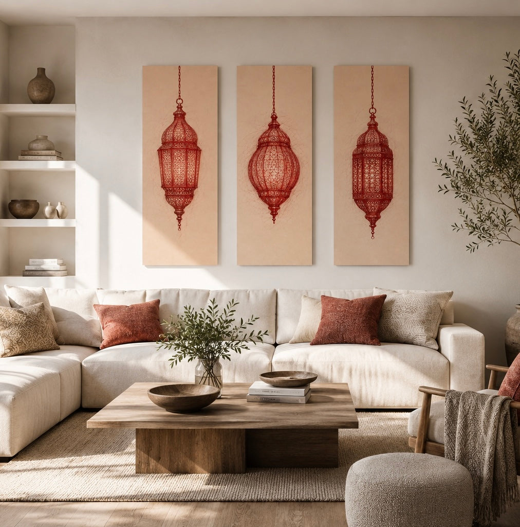 Triptych Paintings - Moroccan Chandeliers Drawings