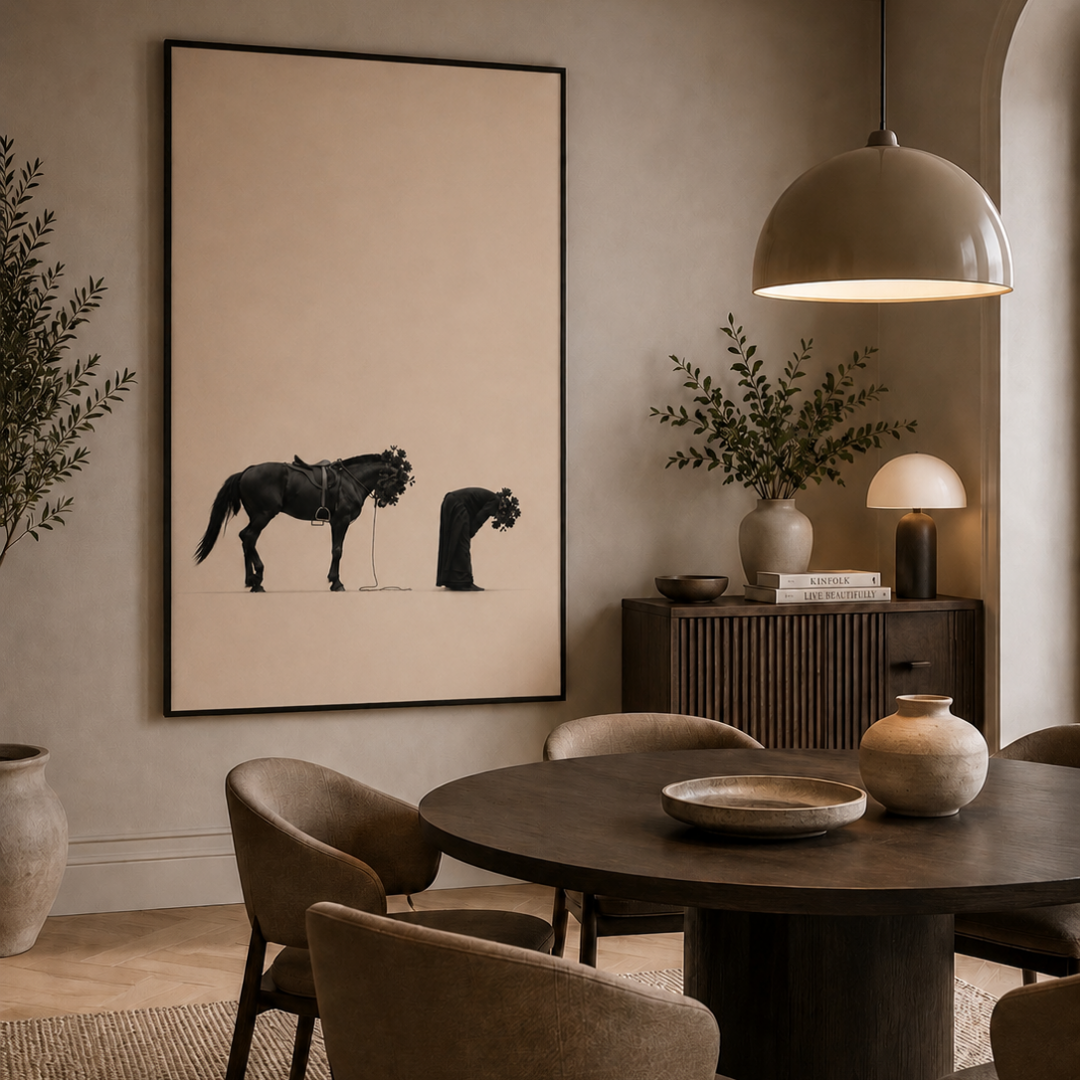 Tableau islamique cheval prosternation détail