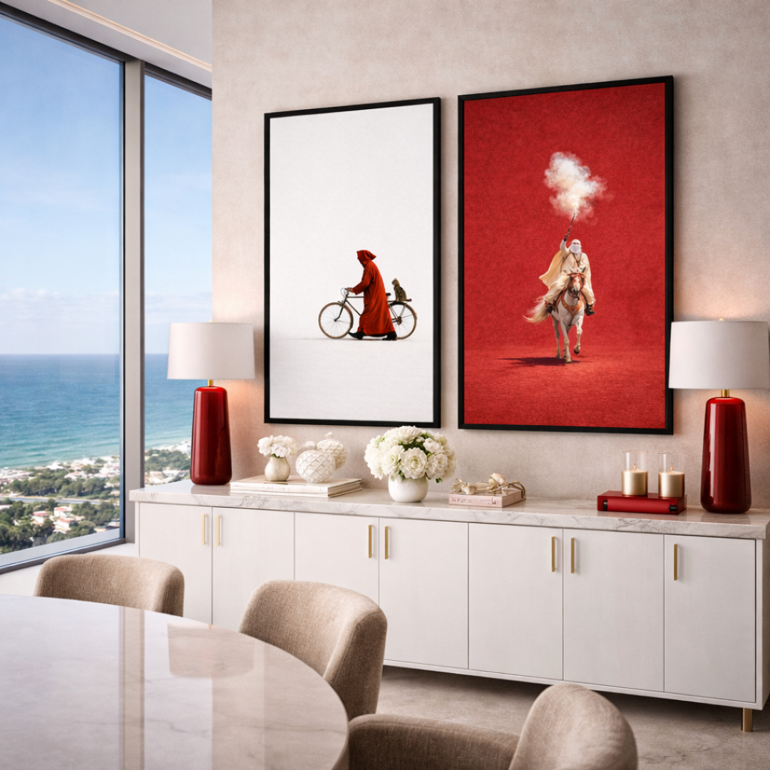 Duo tableaux le Maroc rouge blanc couleurs nationales
