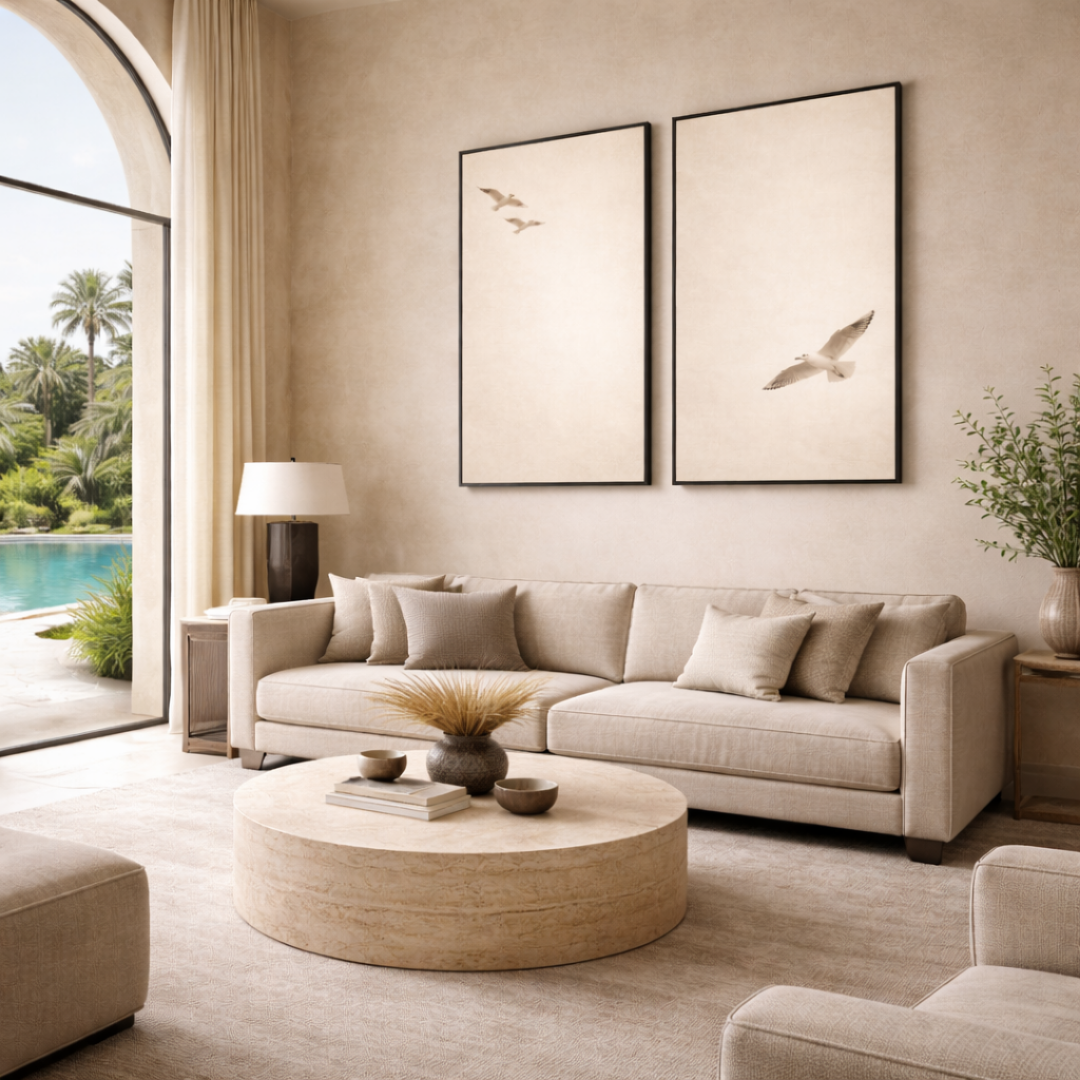 Set of 2 Pictures - Beige Birds.