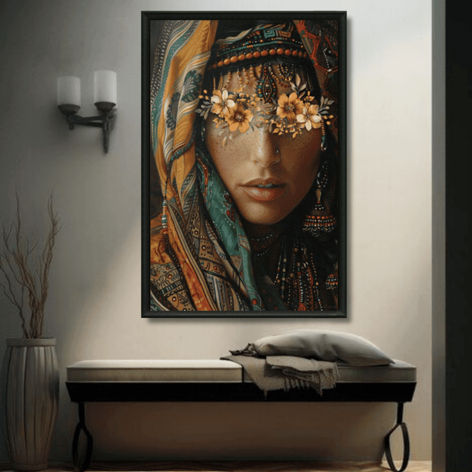 Tableau femme amazighe aux fleurs art contemporain berbère