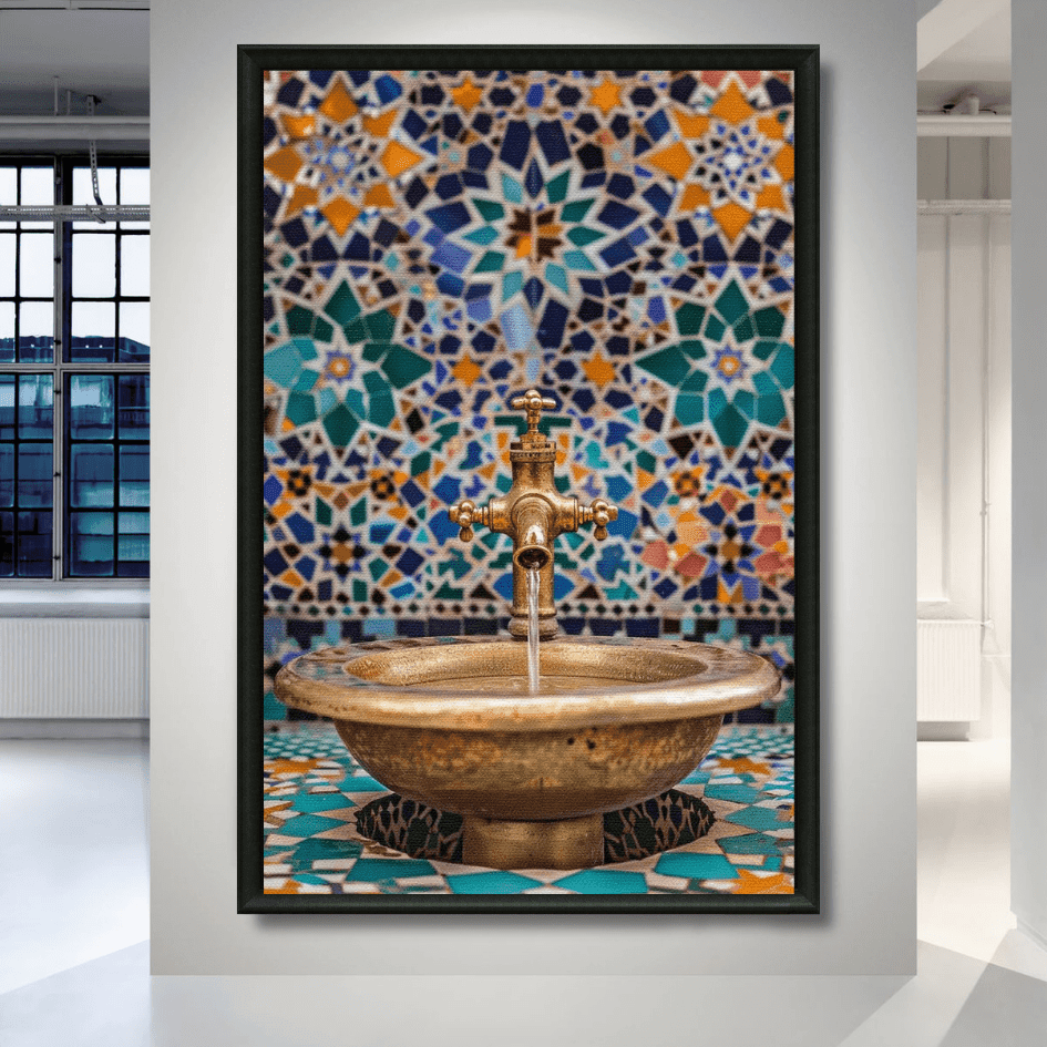 Tableau fontaine marocaine laiton zellige artisanat
