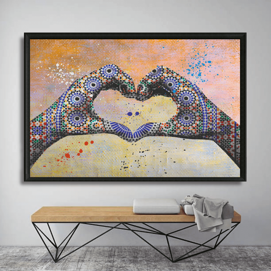 Tableau mains coeur zellij culture marocaine amour
